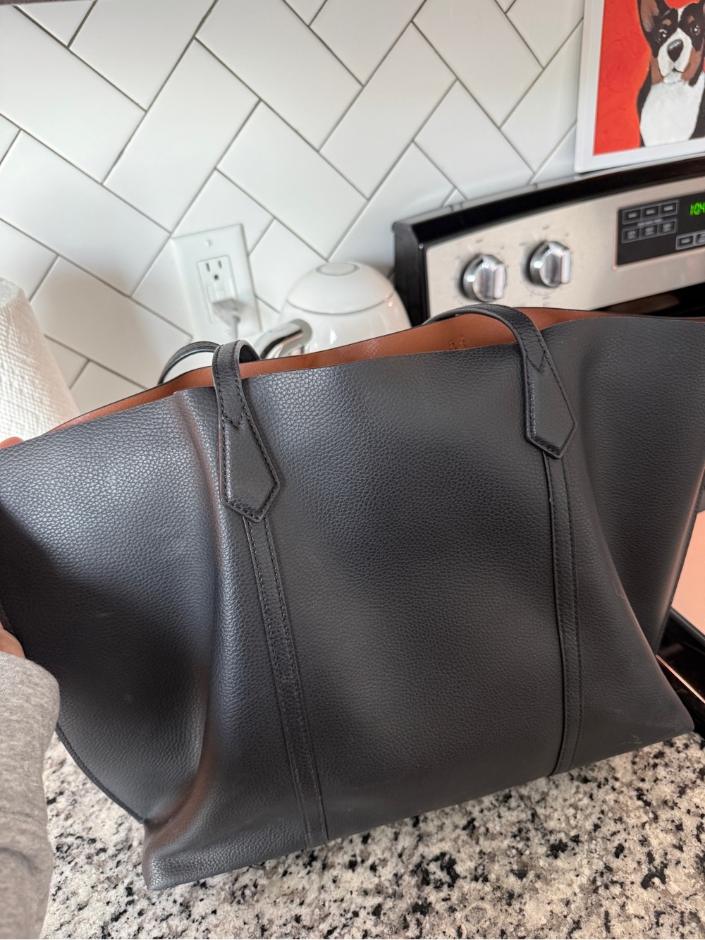 Tory Burch Black Tote with Tan Charm - Picture 7 of 8